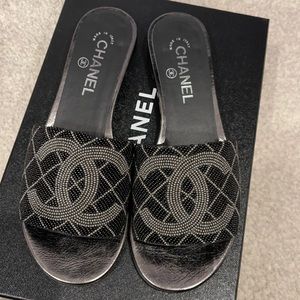Chanel beaded black and gray slide sandal
